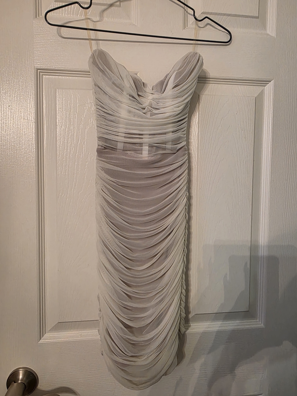 Elegant White Ruched Strapless Cocktail Dress